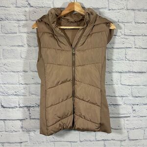 Zara Sleeveless Full Zip Hoodie Puff Vest Sz Medium Tan